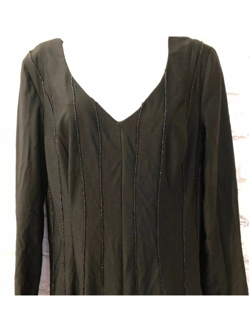 Vtg 70s Cocktail Dress Alfred Werber New York Los Angeles MAXI Bead Strand Black - Picture 4 of 8